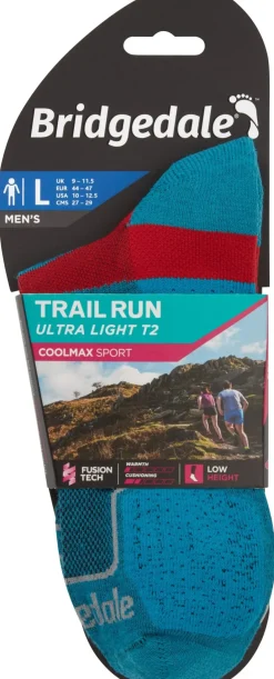 Bridgedale Mens TRAIL RUN Ultralight T2 Coolmax Sport Low Socks - Blue New