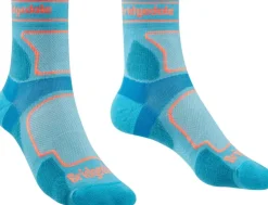 Bridgedale Womens Trail Run Ultralight T2 Coolmax Sport 3/4 Crew Socks - Blue New