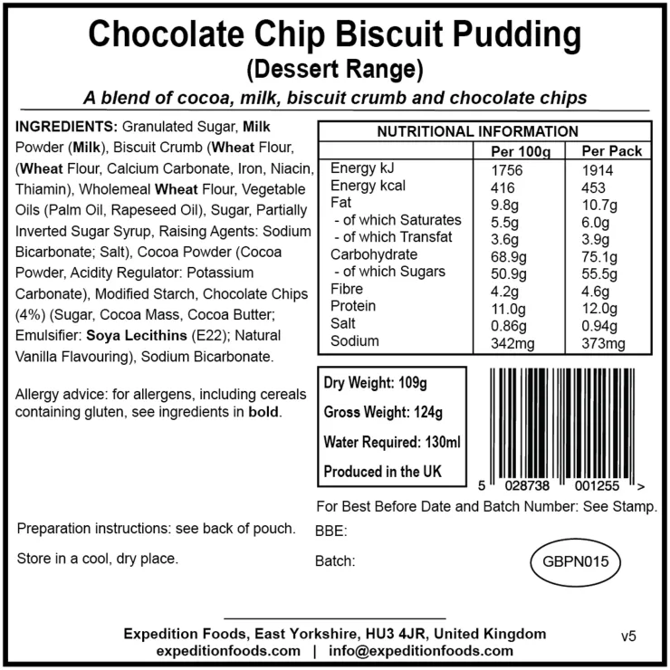 Expedition Foods Chocolate Chip Biscuit Pudding - Dessert Range Sale