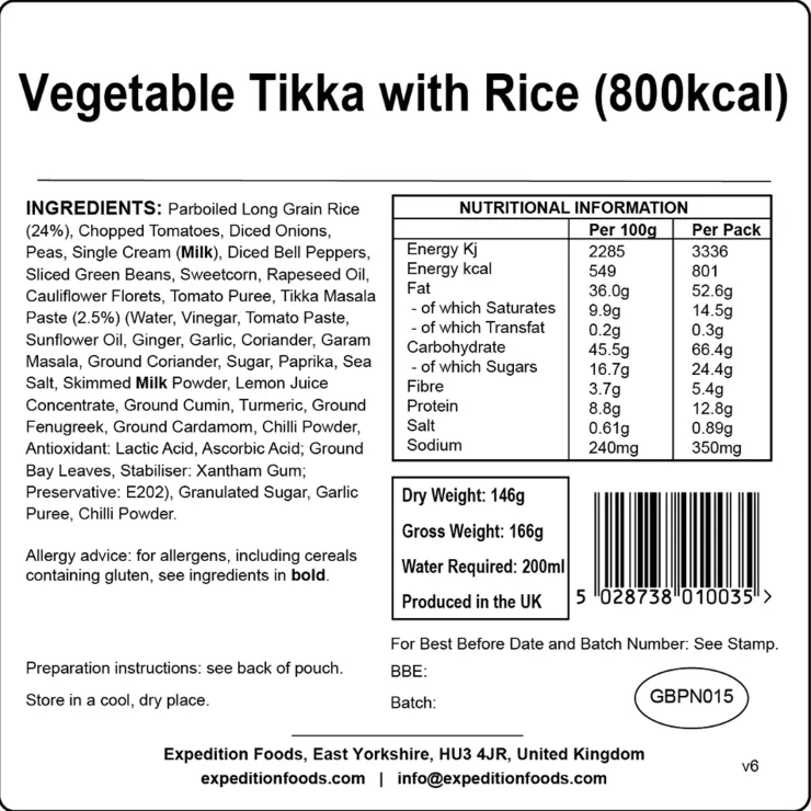 Expedition Foods Vegetable Tikka with Rice - 800kcal Discount