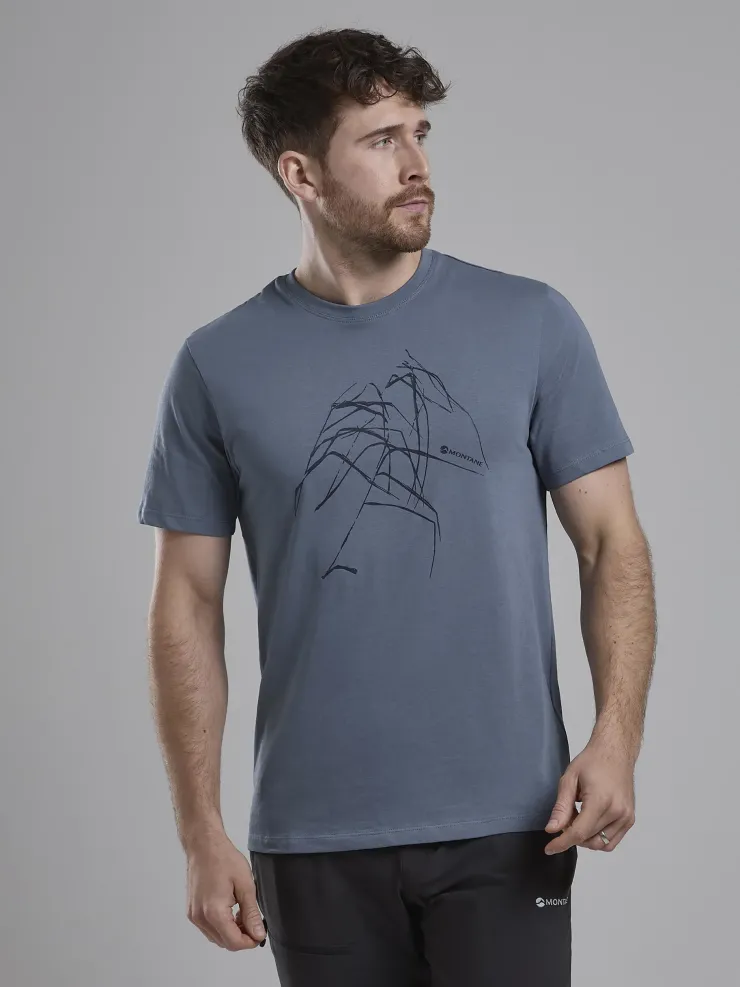 Montane Mens Abstract Mountain T-Shirt - Stone Blue Discount