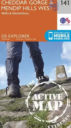 Ordnance Survey OS Explorer - Active Map 141 - Cheddar Gorge and Mendip Hills West Hot