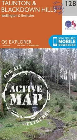 Ordnance Survey OS Explorer - Active Map 128 - Taunton and Blackdown Hills Outlet