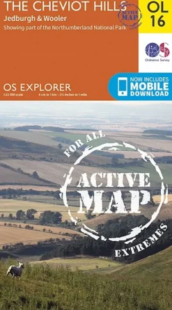 Ordnance Survey OS Explorer - Active Map OL16 - The Cheviot Hills Hot