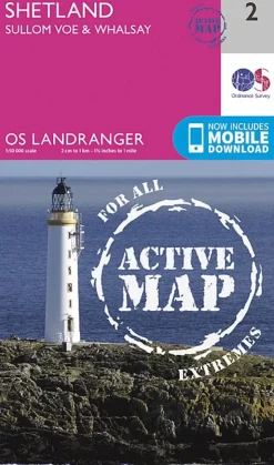 Ordnance Survey OS Landranger Active map 2 - Shetland - Sullom Voe and Whalsay Sale