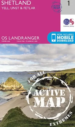Ordnance Survey OS Landranger Active map 1 - Shetland - Yell Unst and Fetlar Outlet