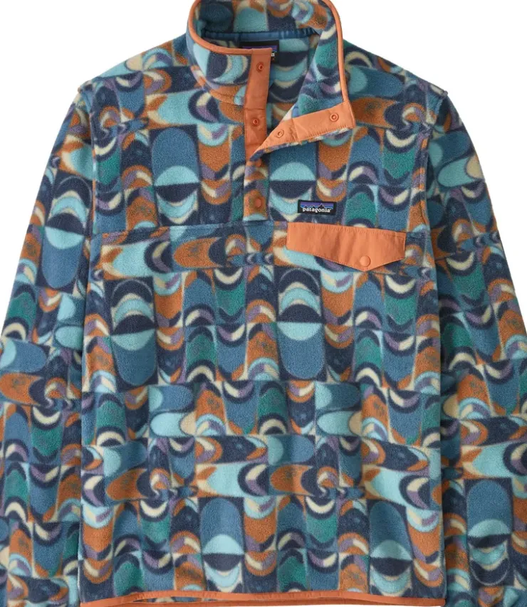 Patagonia Mens Lightweight Synchilla Snap-T Pullover - Swallowtail Geo-Still Blue Clearance