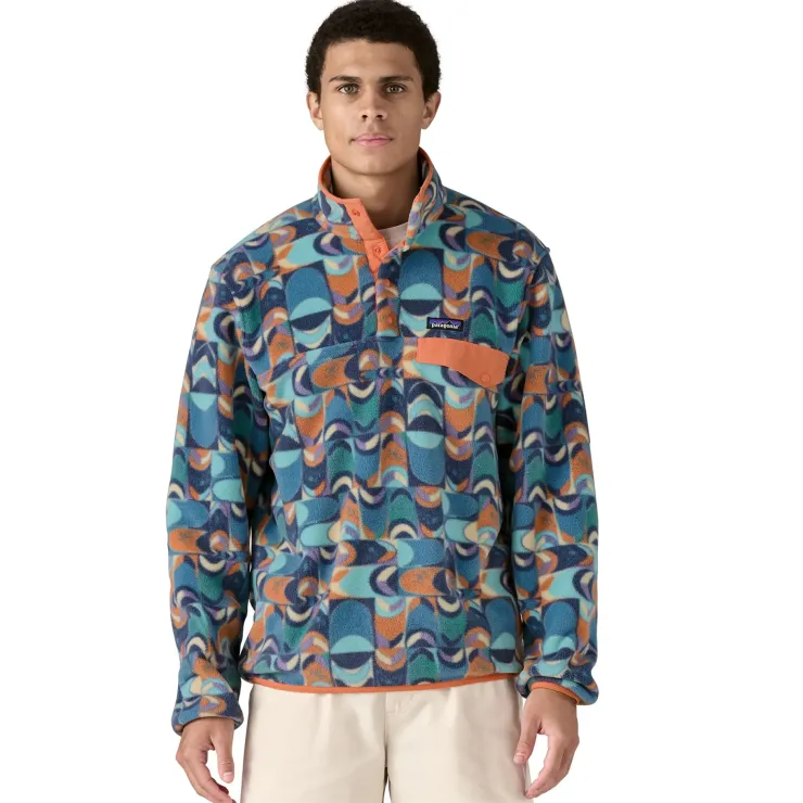 Patagonia Mens Lightweight Synchilla Snap-T Pullover - Swallowtail Geo-Still Blue Clearance