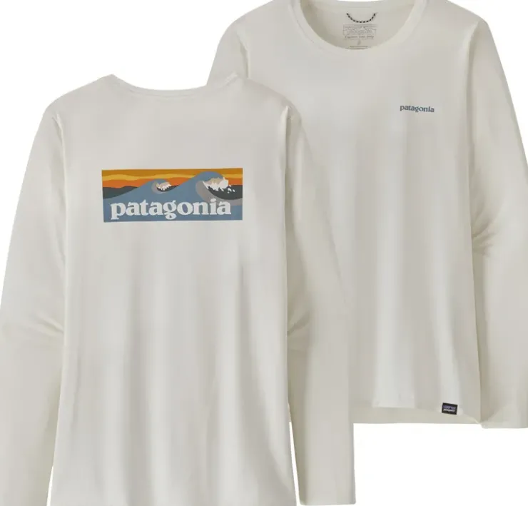 Patagonia Womens Long Sleeved Cap Cool Daily Graphic Shirt - Waters - Boardshort Logo Light Plume Grey-White Online