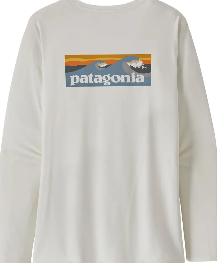 Patagonia Womens Long Sleeved Cap Cool Daily Graphic Shirt - Waters - Boardshort Logo Light Plume Grey-White Online