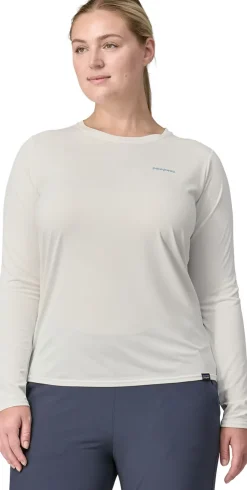 Patagonia Womens Long Sleeved Cap Cool Daily Graphic Shirt - Waters - Boardshort Logo Light Plume Grey-White Online