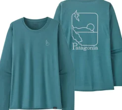 Patagonia Womens Long Sleeved Cap Cool Daily Graphic Shirt - Waters - Swelldrifter-Wetland Blue X-Dye Fashion