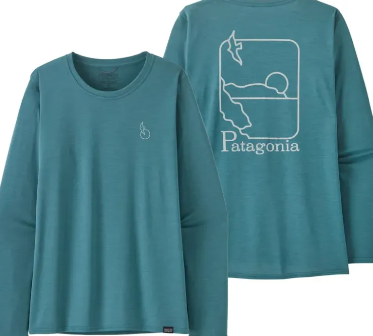 Patagonia Womens Long Sleeved Cap Cool Daily Graphic Shirt - Waters - Swelldrifter-Wetland Blue X-Dye Fashion