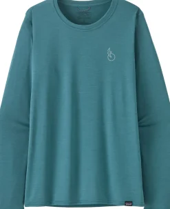 Patagonia Womens Long Sleeved Cap Cool Daily Graphic Shirt - Waters - Swelldrifter-Wetland Blue X-Dye Fashion