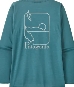 Patagonia Womens Long Sleeved Cap Cool Daily Graphic Shirt - Waters - Swelldrifter-Wetland Blue X-Dye Fashion