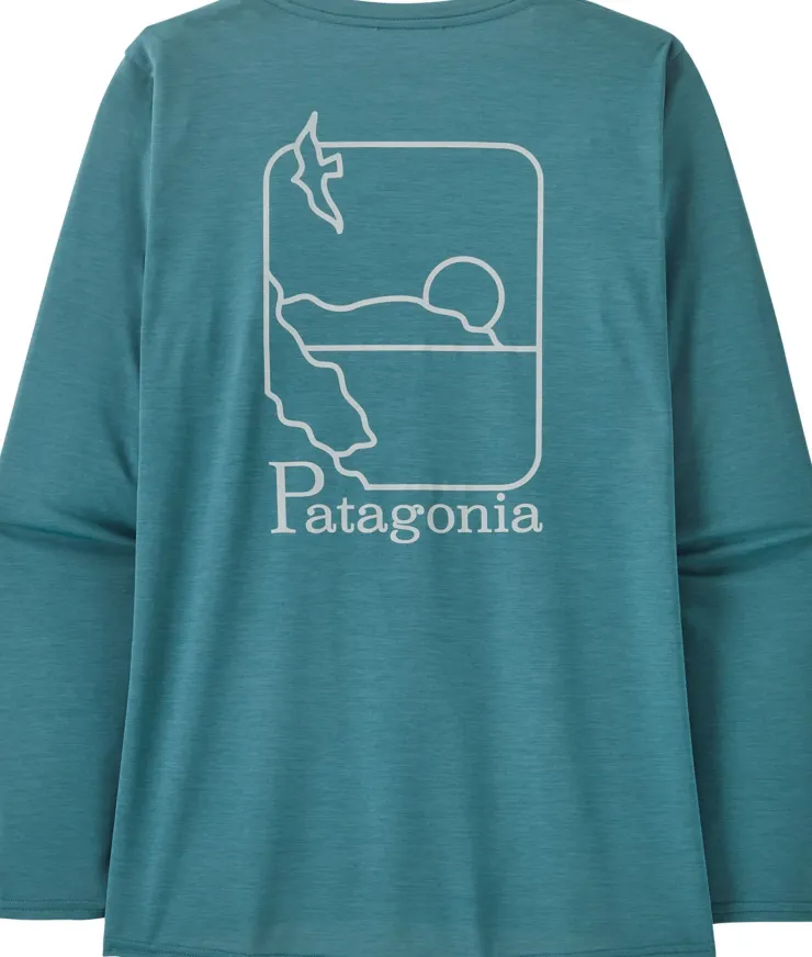 Patagonia Womens Long Sleeved Cap Cool Daily Graphic Shirt - Waters - Swelldrifter-Wetland Blue X-Dye Fashion
