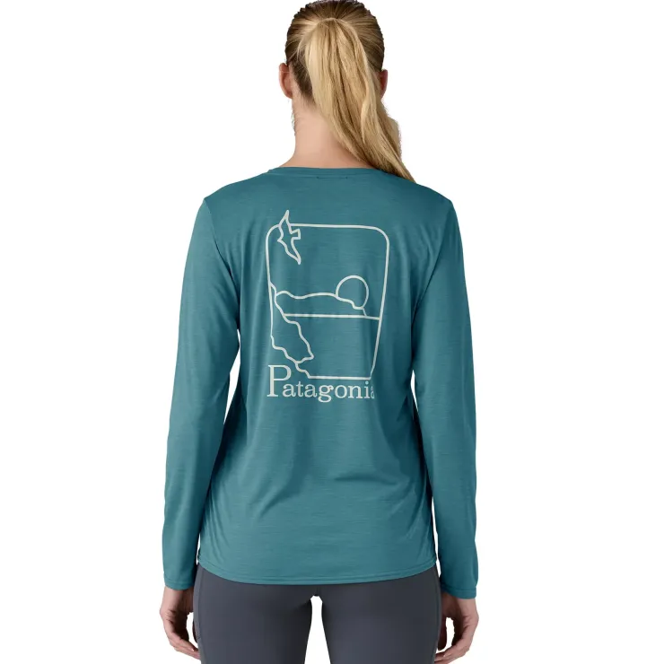 Patagonia Womens Long Sleeved Cap Cool Daily Graphic Shirt - Waters - Swelldrifter-Wetland Blue X-Dye Fashion