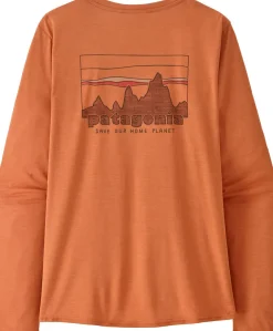Patagonia Womens Long Sleeved Cap Cool Daily Graphic Shirt - 73 Skyline-Rock Melon X-Dye Sale