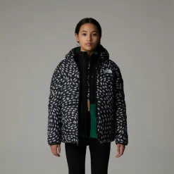 The North Face Girls Reversible Perrito Hooded Jacket - TNF Black Vector Field Fashion