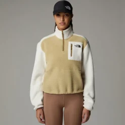 The North Face Womens Yumiori 1/4 Zip Fleece - Khaki Stone-White Dune-Utility Brown Hot